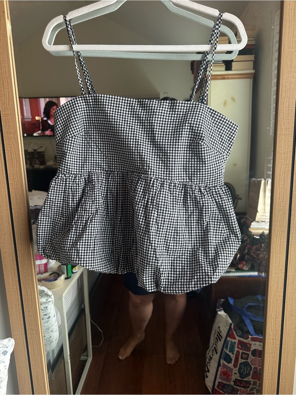 GAP Black and White Gingham Peplum Tank